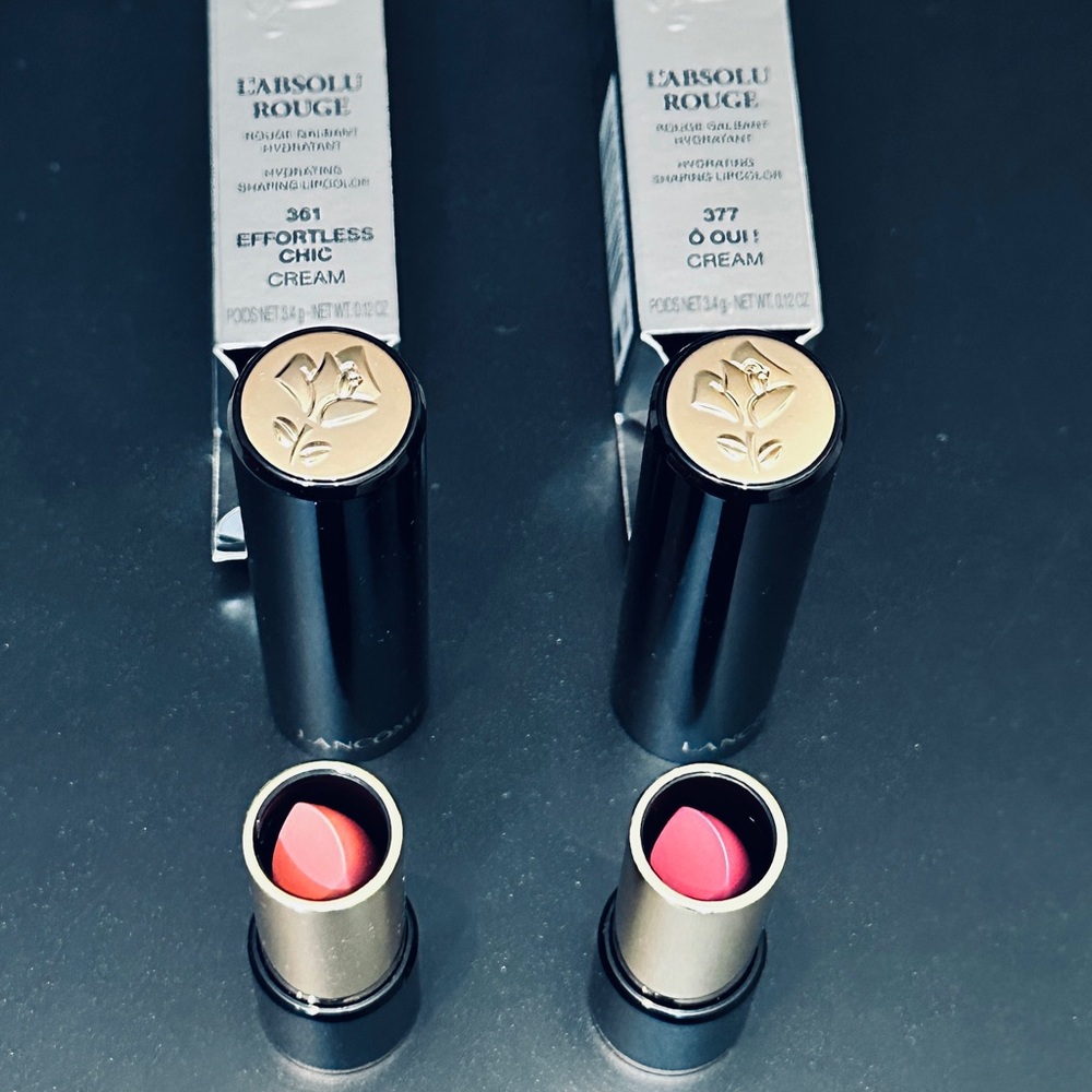 Lancome L'Absolu 361 & 377 Lipsticks - Coral and Pink. Effortless chic & O OUI
